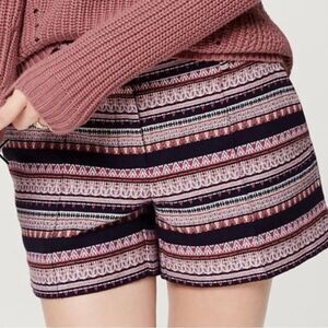 Ann Taylor Loft Navy & Pink Boho Textured Striped Riviera Shorts
